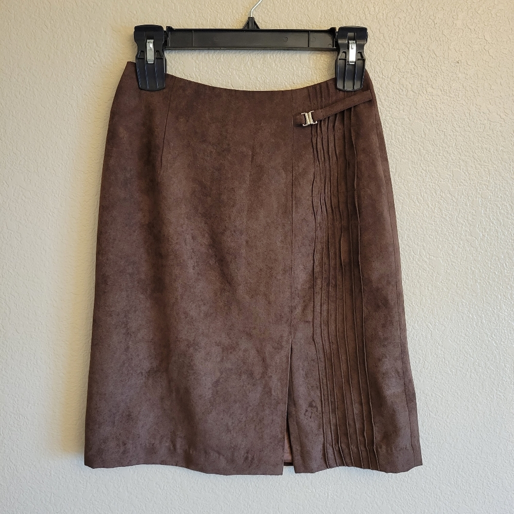 Faux Suede Warm Brown Belt Accent Skirt Size S